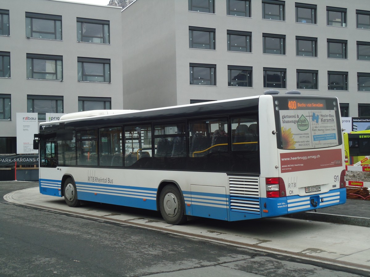 (137'948) - RTB Altst�tten - Nr. 91/SG 337'560 - MAN am 5. M�rz 2012 beim Bahnhof Sargans (Einsatz BSW)