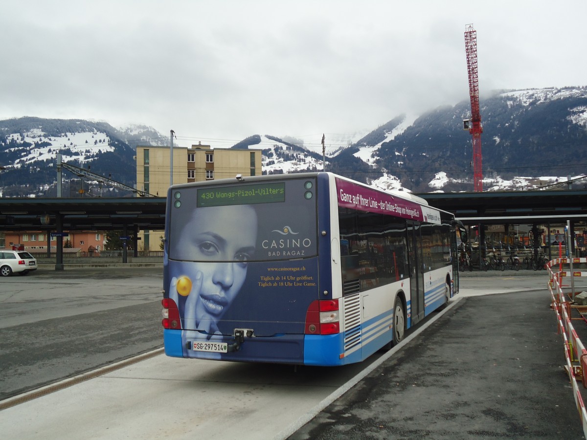 (137'951) - BSW Sargans - Nr. 341/SG 297'514 - MAN am 5. M�rz 2012 beim Bahnhof Sargans
