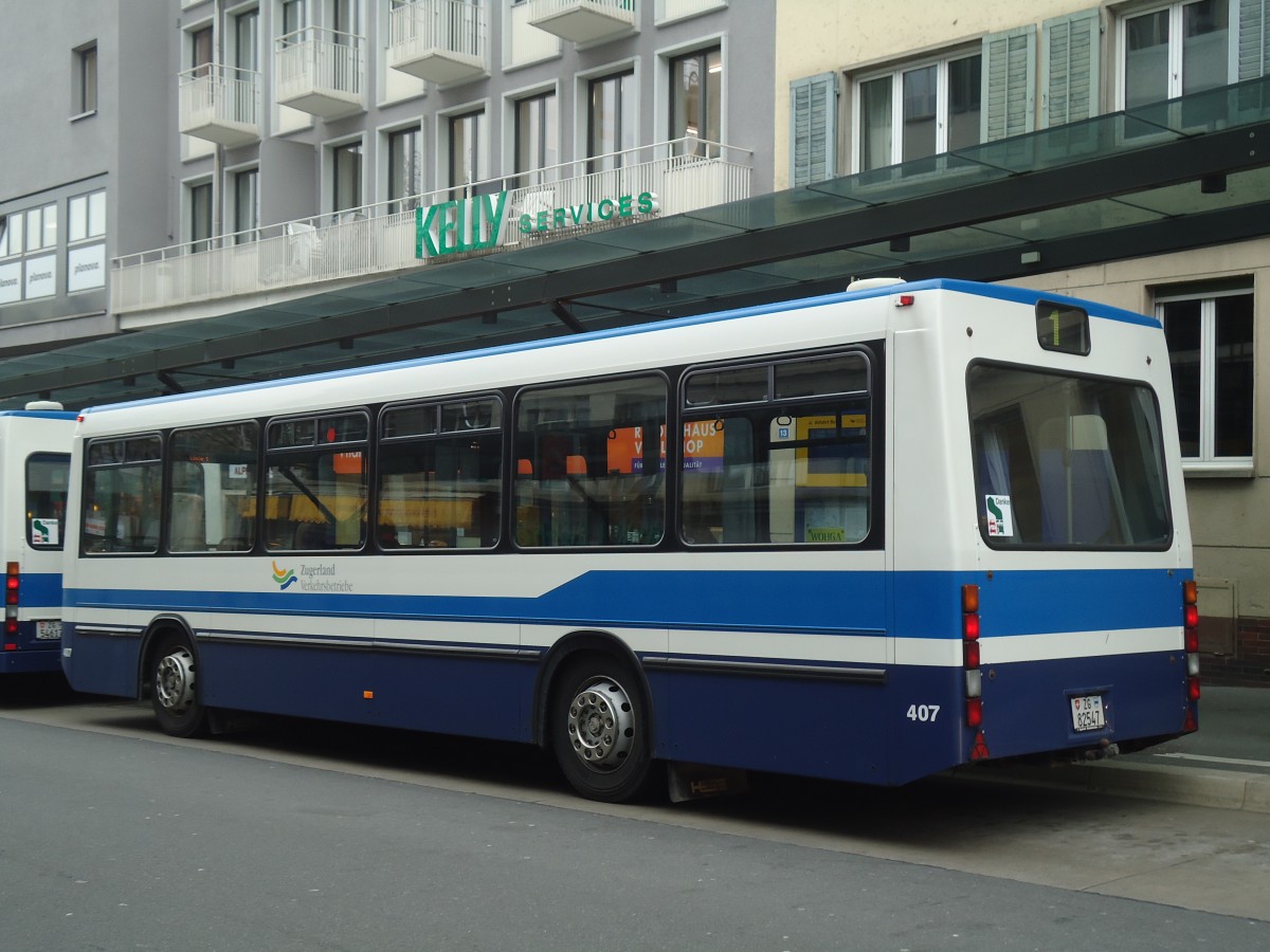 (137'964) - ZVB Zug - Nr. 407/ZG 82'547 - Lanz+Marti/Hess Personenanh�nger (ex Nr. 107) am 6. M�rz 2012 beim Bahnhof Zug