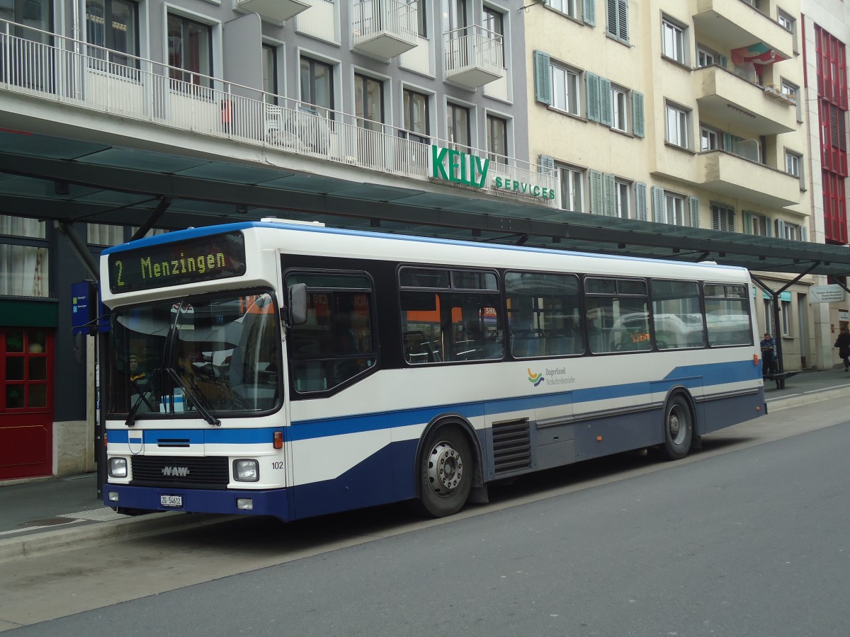 (137'981) - ZVB Zug - Nr. 102/ZG 54'612 - NAW/Hess (ex Nr. 92) am 6. M�rz 2012 beim Bahnhof Zug