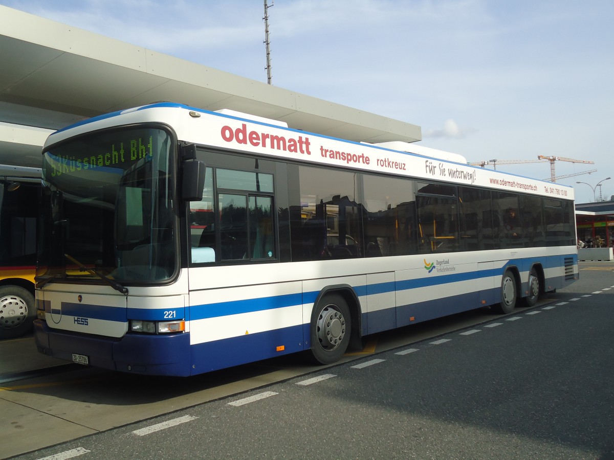 (138'047) - Odermatt, Rotkreuz - Nr. 221/ZG 25'786 - Scania/Hess am 6. M�rz 2012 beim Bahnhof Rotkreuz