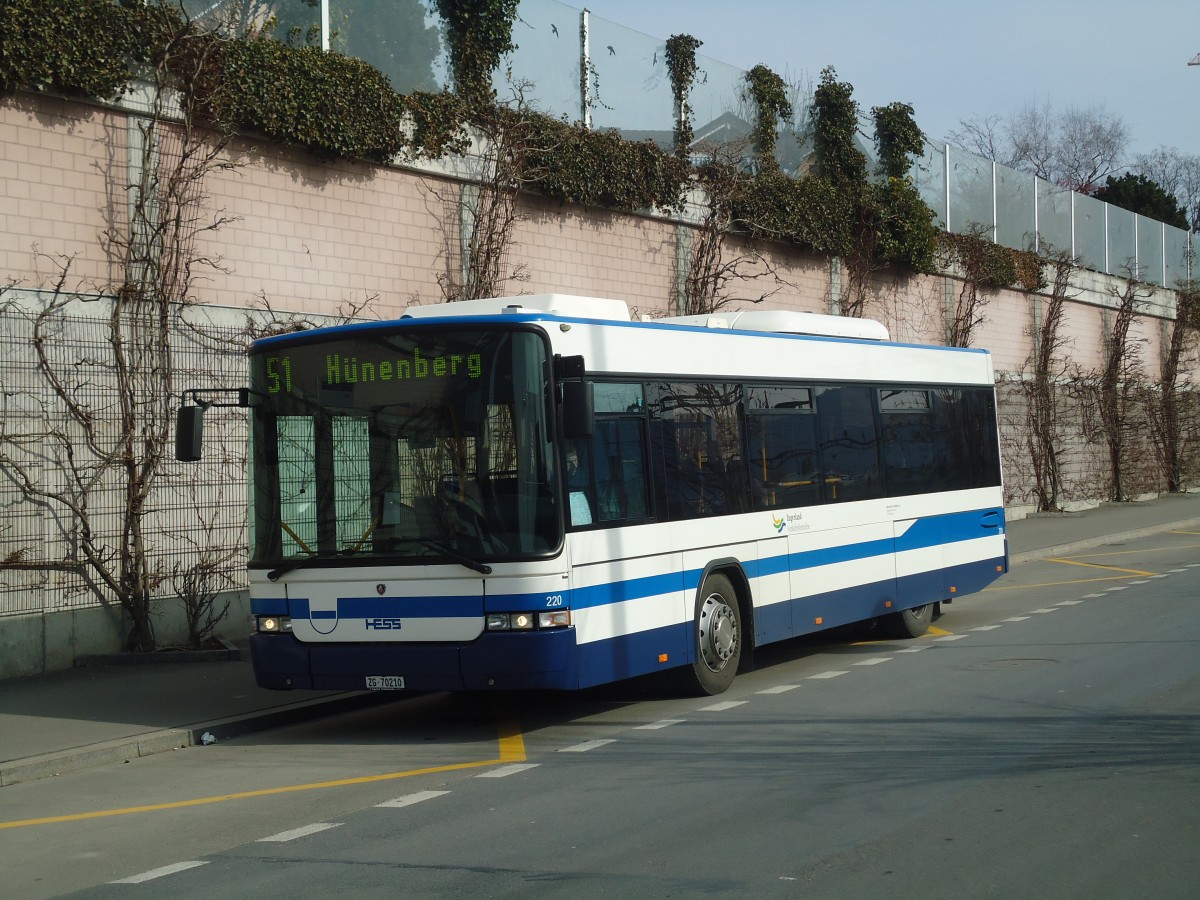 (138'051) - Odermatt, Rotkreuz - Nr. 220/ZG 70'210 - Scania/Hess (ex Nr. 210) am 6. M�rz 2012 beim Bahnhof Rotkreuz