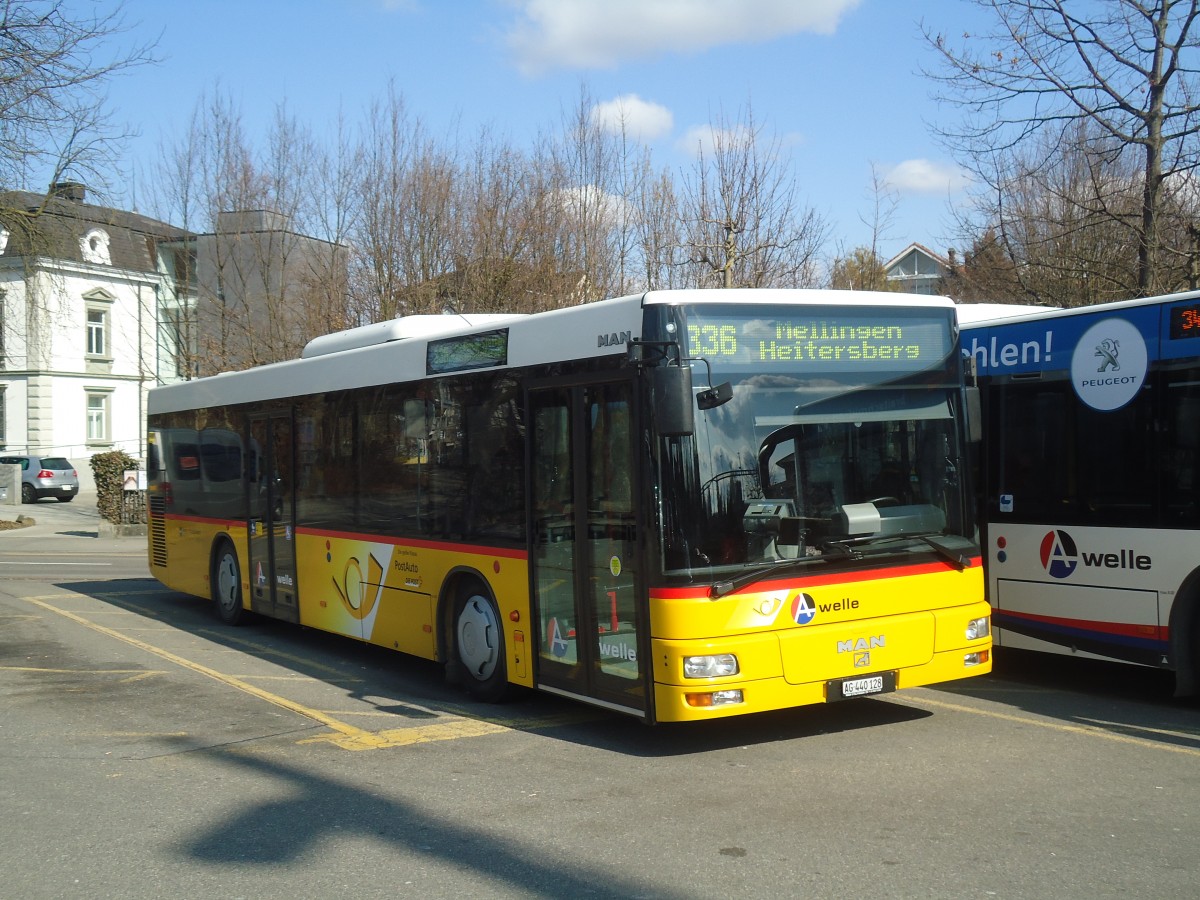 (138'072) - Geissmann, H�gglingen - AG 440'128 - MAN am 6. M�rz 2012 beim Bahnhof Wohlen