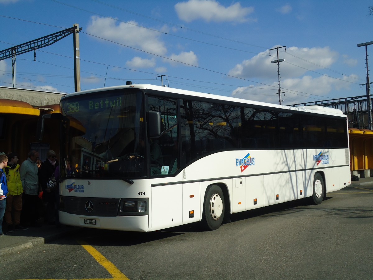 (138'078) - Knecht, Windisch - Nr. 474/AG 14'728 - Mercedes (ex Nr. 74) am 6. M�rz 2012 beim Bahnhof Lenzburg