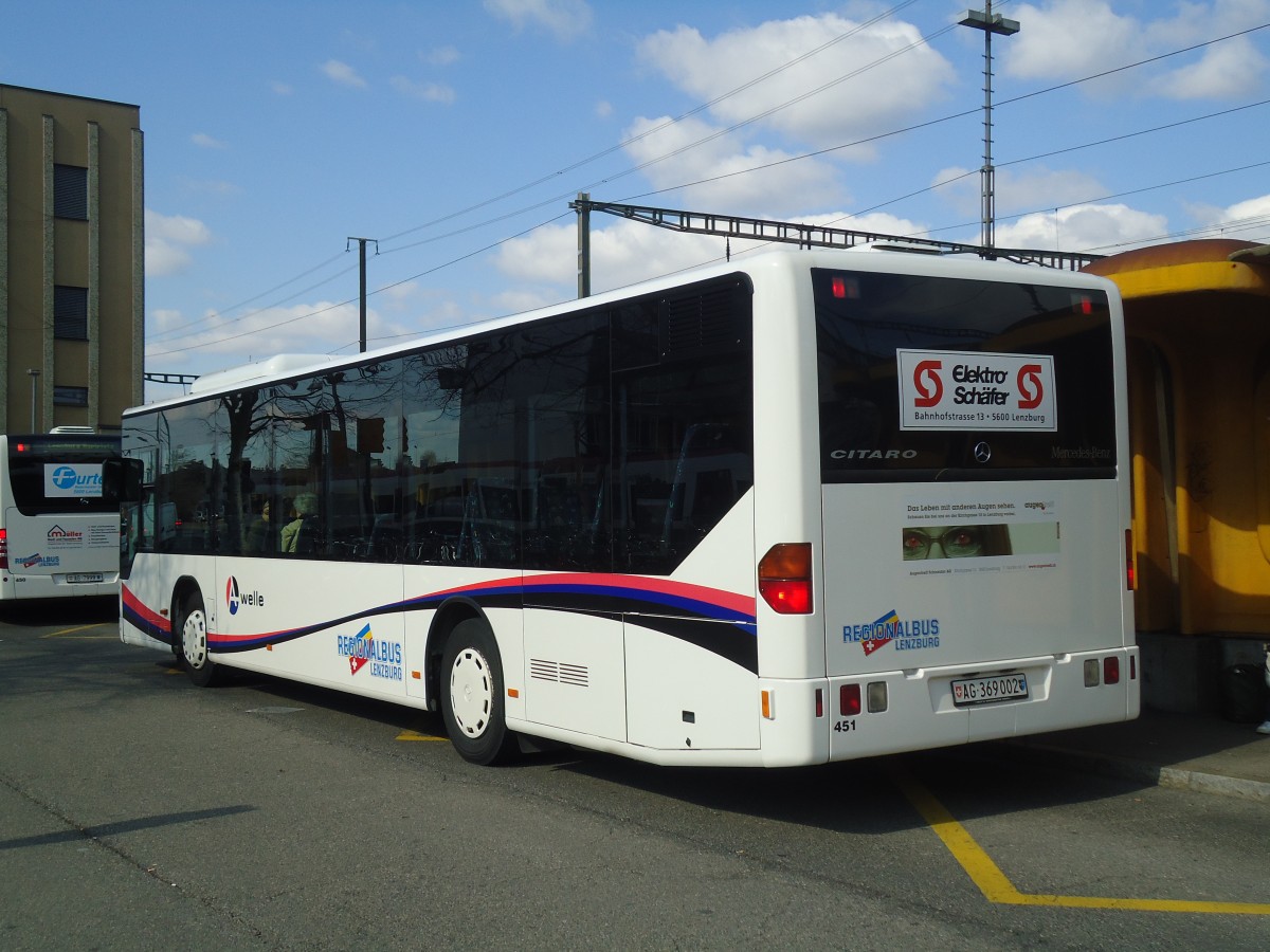 (138'094) - Knecht, Windisch - Nr. 451/AG 369'002 - Mercedes (ex Nr. 51) am 6. M�rz 2012 beim Bahnhof Lenzburg