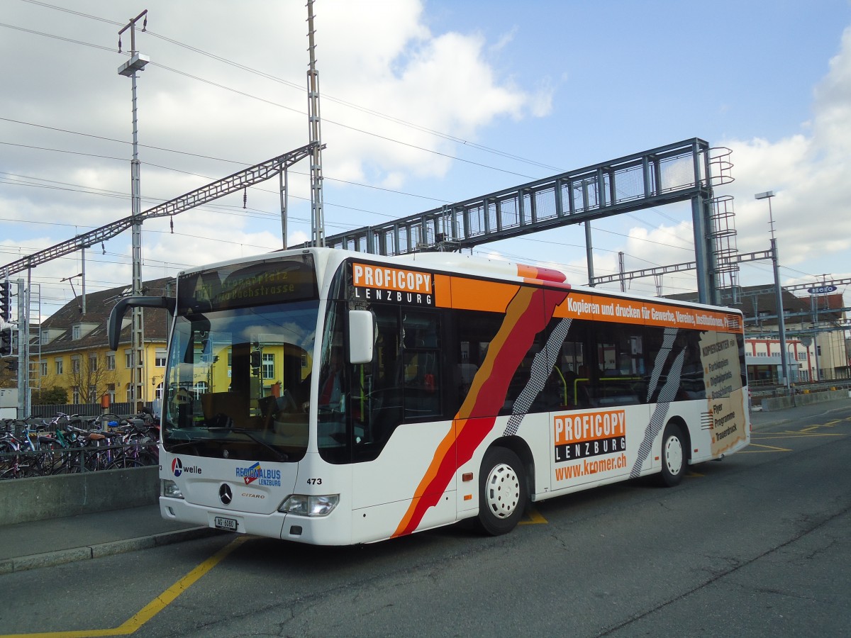 (138'096) - Knecht, Windisch - Nr. 473/AG 6080 - Mercedes (ex Nr. 73) am 6. M�rz 2012 beim Bahnhof Lenzburg