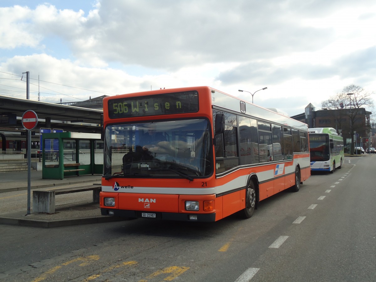 (138'118) - BOGG Wangen b.O. - Nr. 21/SO 21'987 - MAN (ex AGO Olten Nr. 21) am 6. M�rz 2012 beim Bahnhof Olten