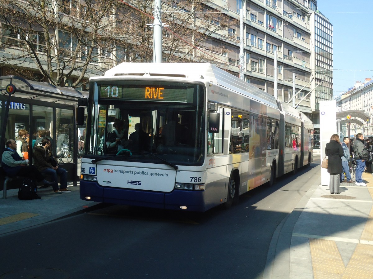 (138'275) - TPG Gen�ve - Nr. 786 - Hess/Hess Doppelgelenktrolleybus am 9. M�rz 2012 in Gen�ve, Coutance