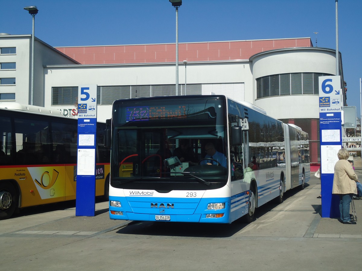 (138'327) - WilMobil, Wil - Nr. 293/SG 354'228 - MAN (ex RTB Altst�tten Nr. 3; ex SBC Chur Nr. 97) am 14. M�rz 2012 beim Bahnhof Wil