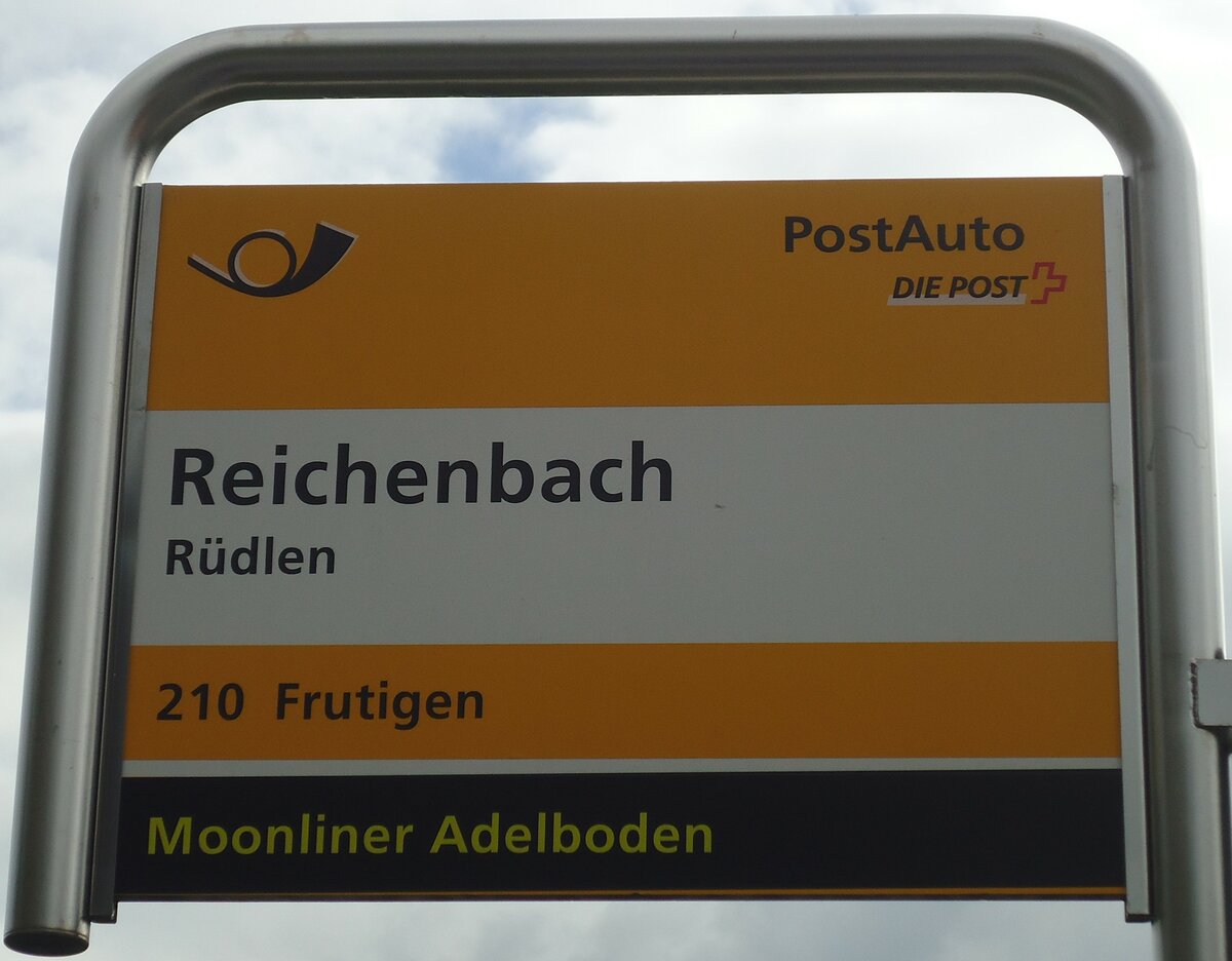 (138'434) - PostAuto-Haltestellenschild - Reichenbach, R�dlen - am 6. April 2012
