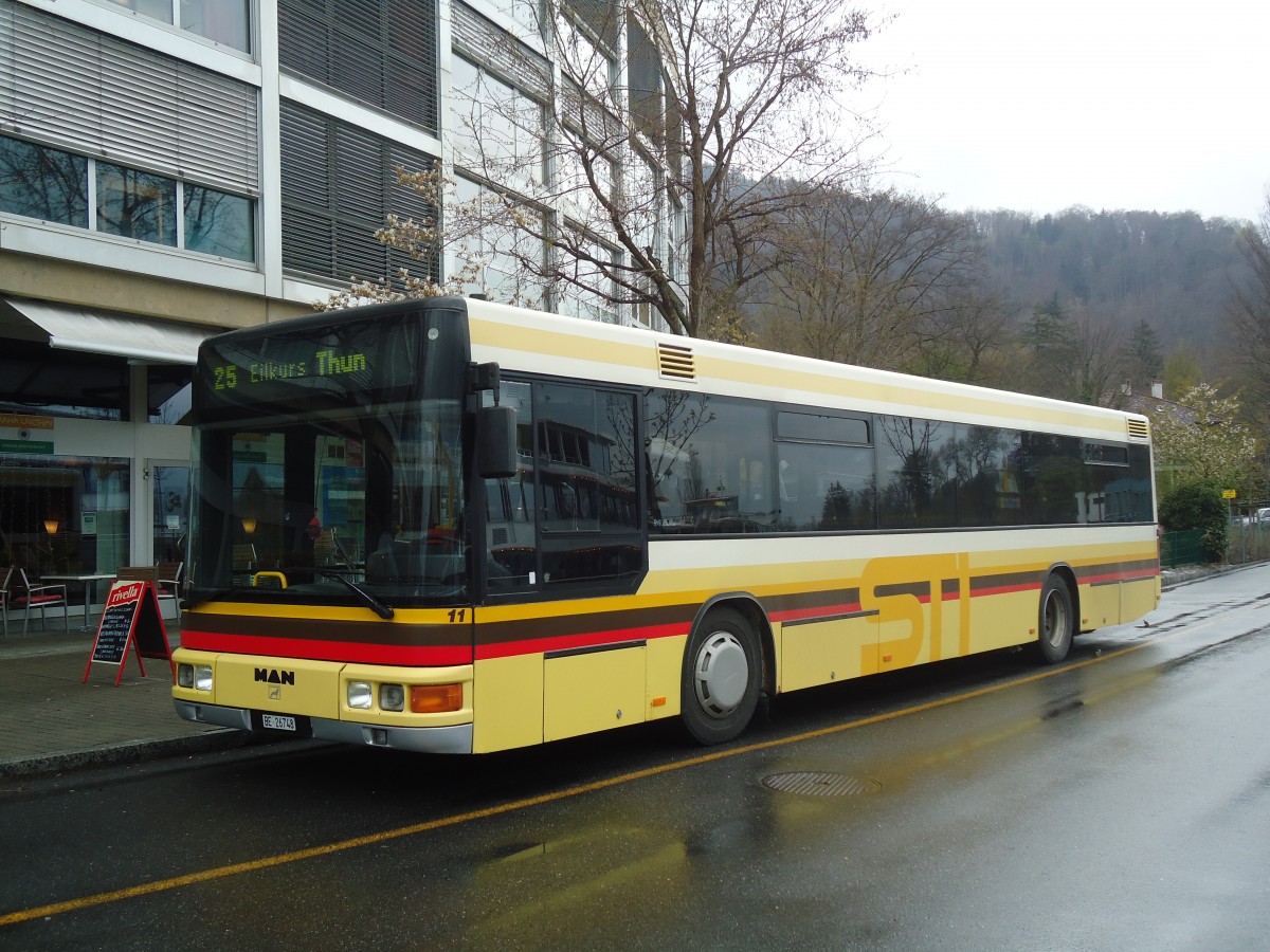 (138'527) - STI Thun - Nr. 11/BE 26'748 - MAN (ex TSG Blumenstein Nr. 2) am 15. April 2012 bei der Schiffl�ndte Thun
