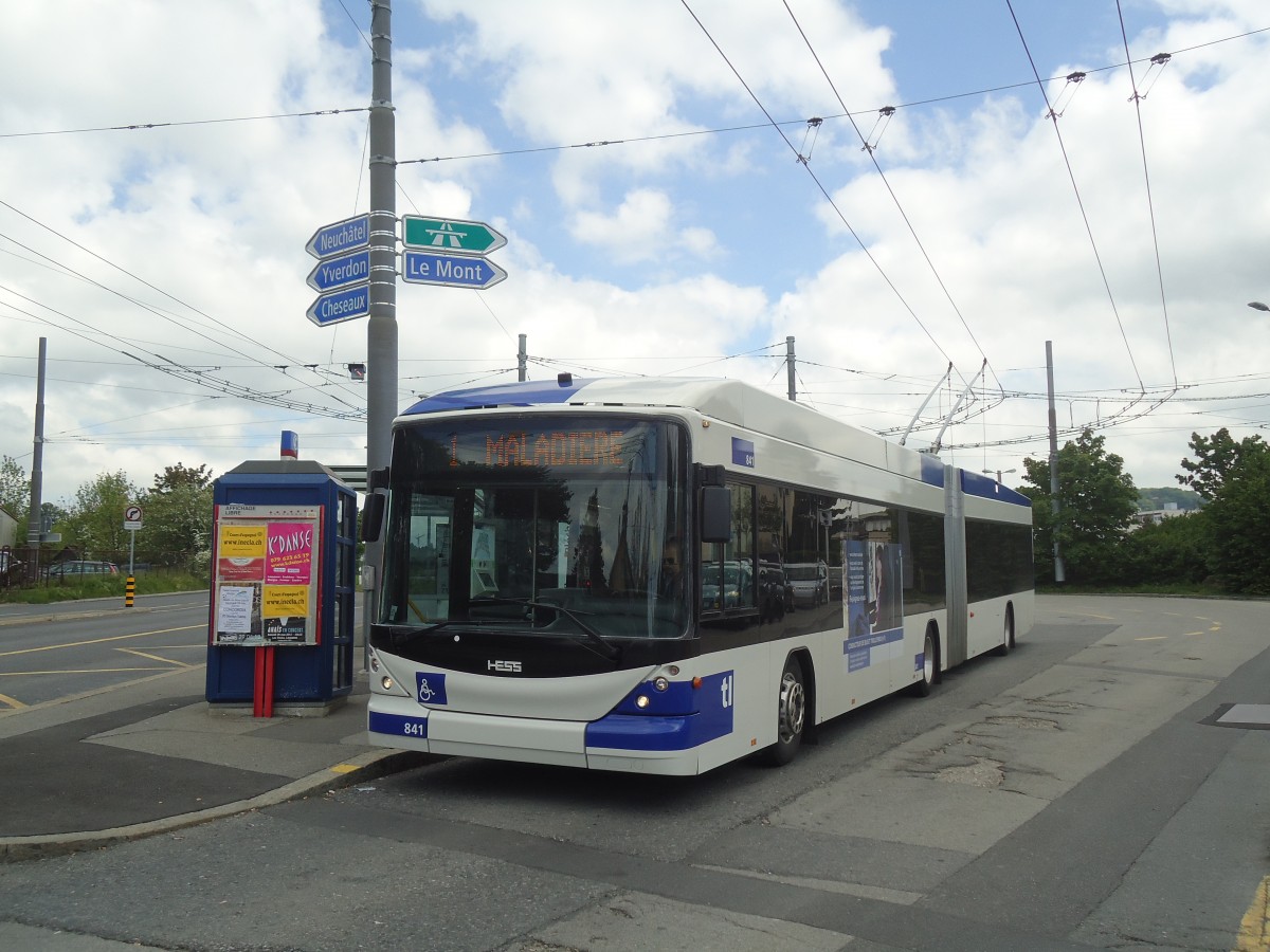 (138'741) - TL Lausanne - Nr. 841 - Hess/Hess Gelenktrolleybus am 13. Mai 2012 in Lausanne, Bl�cherette