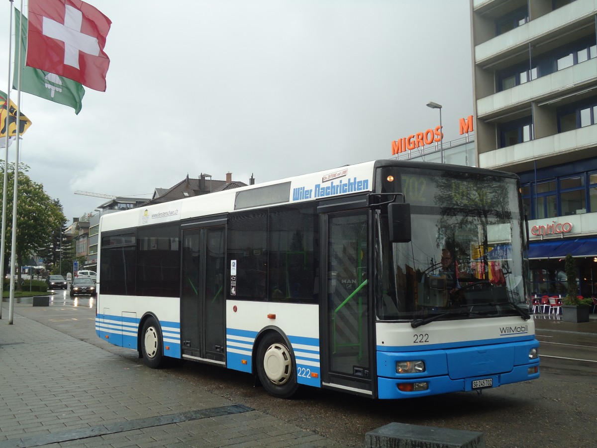 (138'816) - WilMobil, Wil - Nr. 222/SG 245'702 - MAN/G�ppel (ex Wick, Wil Nr. 2) am 16. Mai 2012 beim Bahnhof Wil