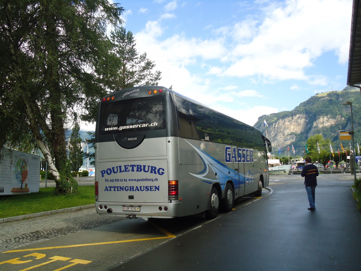 (139'398) - Gasser, Altdorf - UR 9290 - Scania/Irizar am 11. Juni 2012 beim Bahnhof Fl�elen