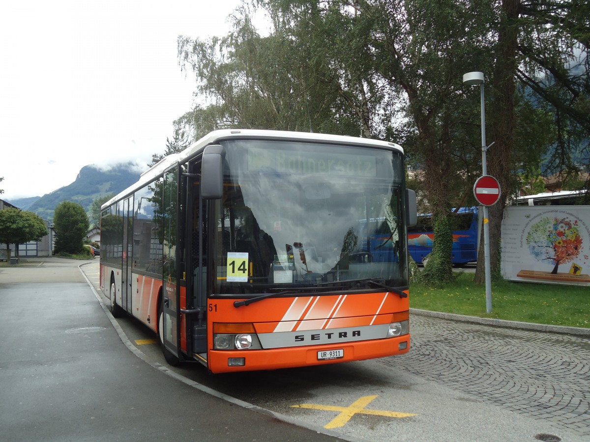 (139'415) - AAGU Altdorf - Nr. 51/UR 9311 - Setra am 11. Juni 2012 beim Bahnhof Fl�elen