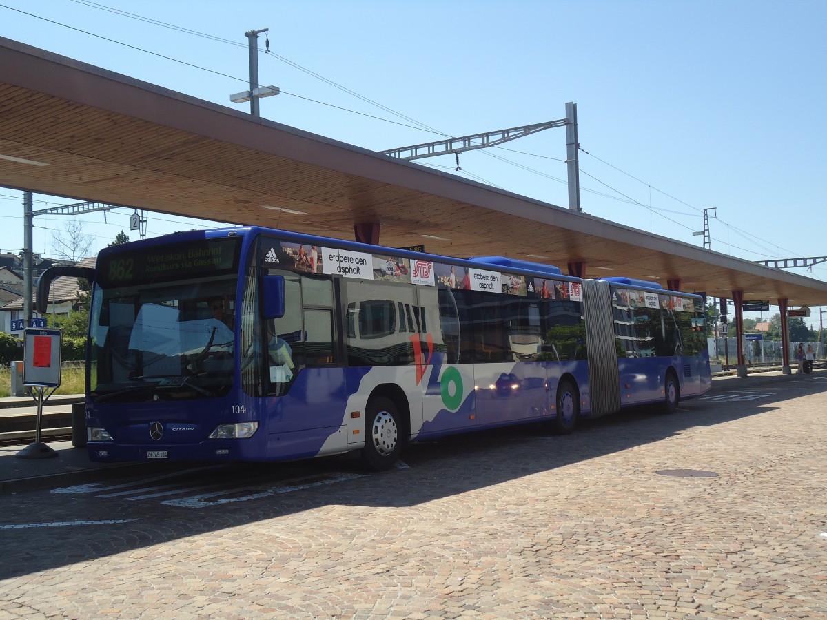 (139'807) - VZO Gr�ningen - Nr. 104/ZH 745'104 - Mercedes am 16. Juni 2012 beim Bahnhof Wetzikon