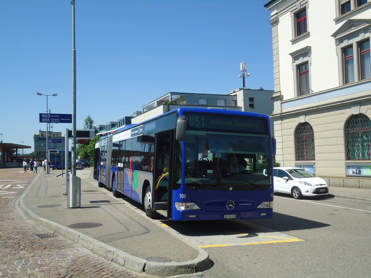 (139'810) - VZO Gr�ningen - Nr. 108/ZH 745'108 - Mercedes am 16. Juni 2012 beim Bahnhof Wetzikon