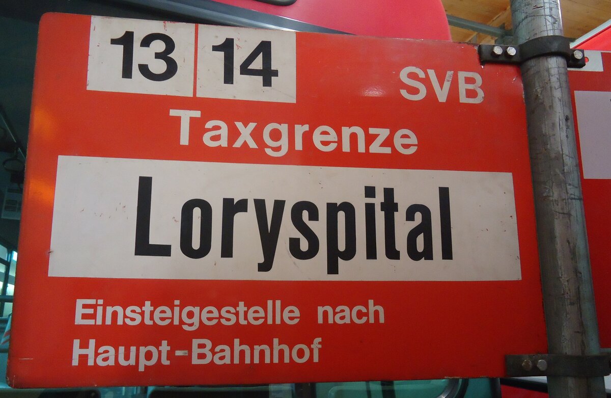 (140'095) - SVB-Haltestellenschild - Bern, Loryspital - am 24. Juni 2012 in Bern, Weissenb�hl