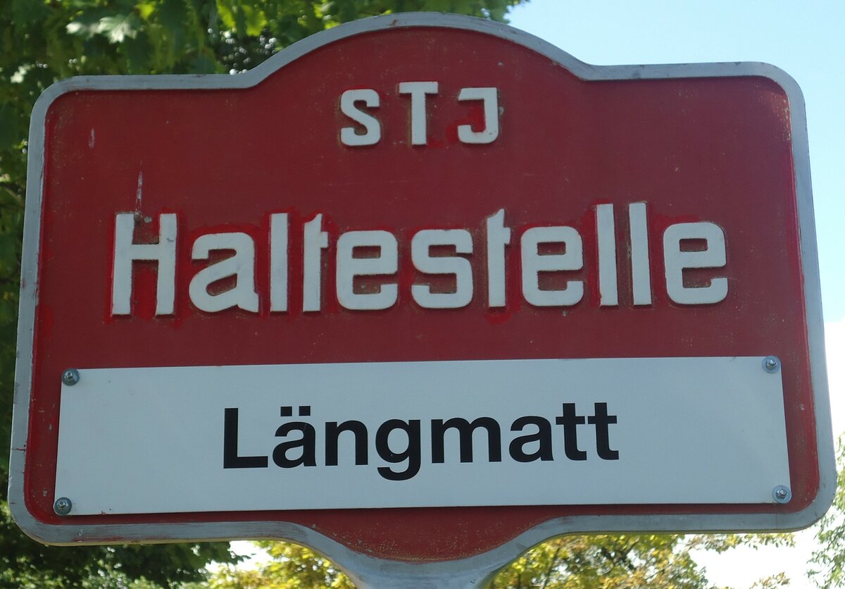 (140'411) - STI-Haltestellenschild - Thun, L�ngmatt - am 7. Juli 2012