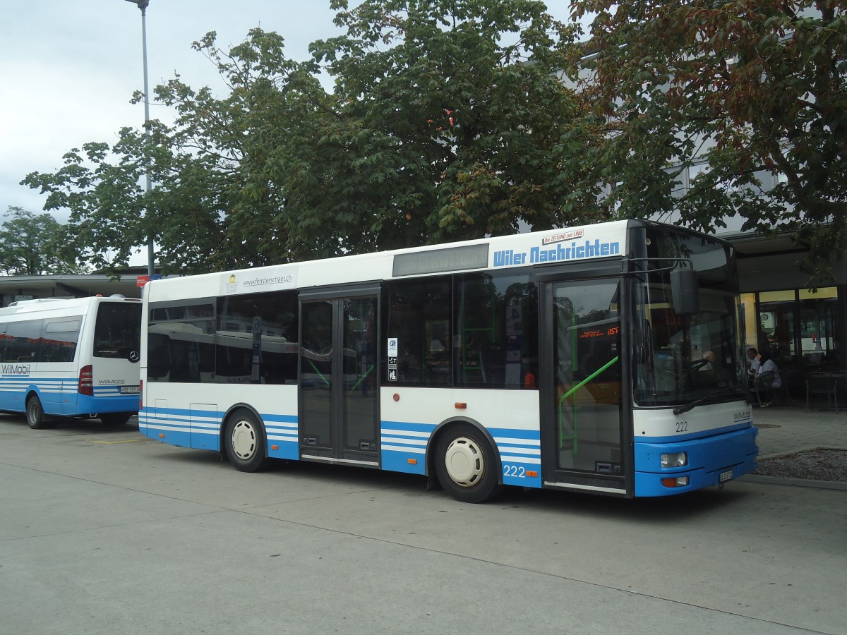 (140'442) - WilMobil, Wil - Nr. 222/SG 245'702 - MAN/G�ppel (ex Wick, Wil Nr. 2) am 11. Juli 2012 beim Bahnhof Wil