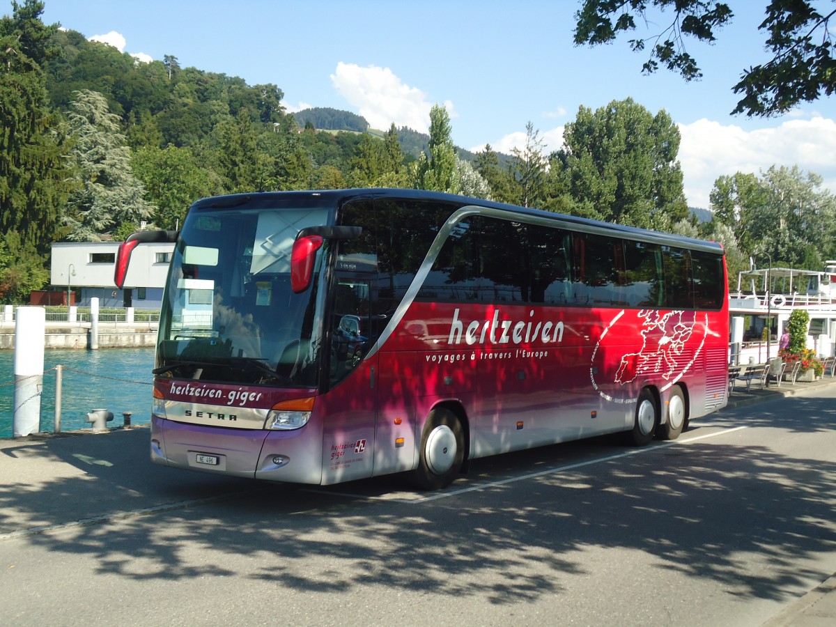 (141'135) - Giger, La Chaux-de-Fonds - NE 496 - Setra am 15. August 2012 bei der Schiffl�ndte Thun
