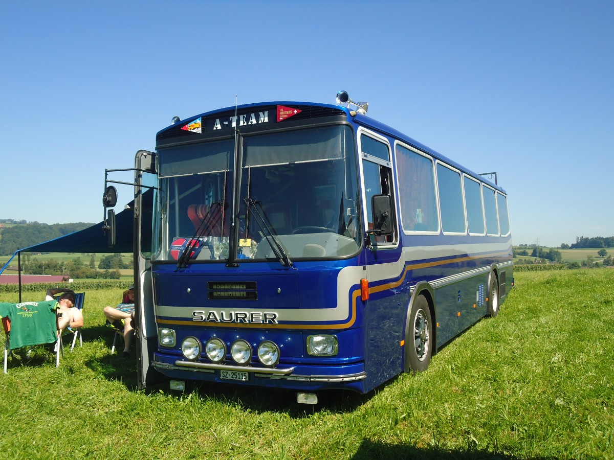 (141'169) - Steinauer, Einsiedeln - SZ 25'115 - Saurer/R&J (ex Albin, F�llanden; ex SBB; ex Sol�r&Fontana, Ilanz; ex P 24'359) am 18. August 2012 in Affeltrangen, Kreuzegg