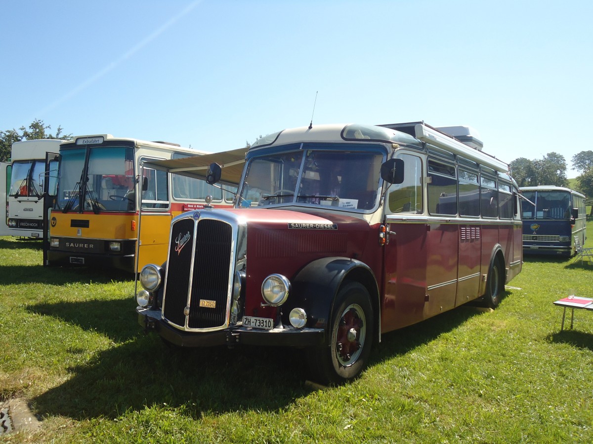 (141'177) - Morger, Horgenberg - ZH 73'310 - Saurer/T�scher (ex P 23'167; ex Casper, Lenzerheide) am 18. August 2012 in Affeltrangen, Kreuzegg
