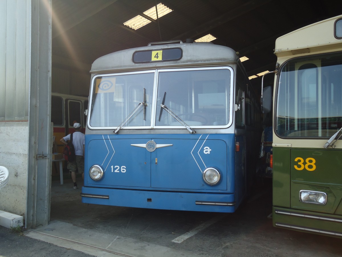 (141'276) - ACT Lugano (TVS) - Nr. 126 - FBW/Hess Trolleybus (ex RhV Altst�tten Nr. 6) am 19. August 2012 in Yvonand, Halle TVS