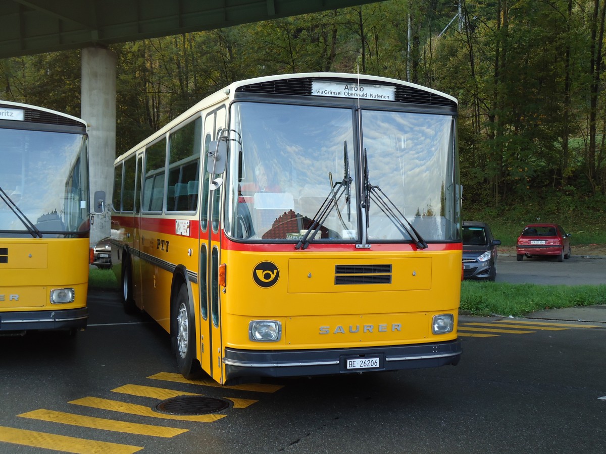 (141'986) - Schmid, Th�rishaus - BE 26'206 - Saurer/T�scher (ex P 24'244) am 21. Oktober 2012 in Flamatt, Bernstrasse