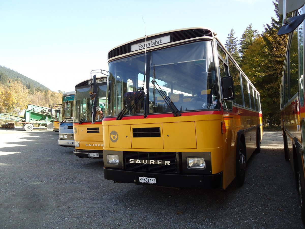 (142'046) - Bernair, M�nsingen - BE 651'182 - Saurer/T�scher (ex Schebath, Lauerz; ex Albin, F�llanden; ex Heim, Flums) am 21. Oktober 2012 in Schwarzsee, Schwyberg