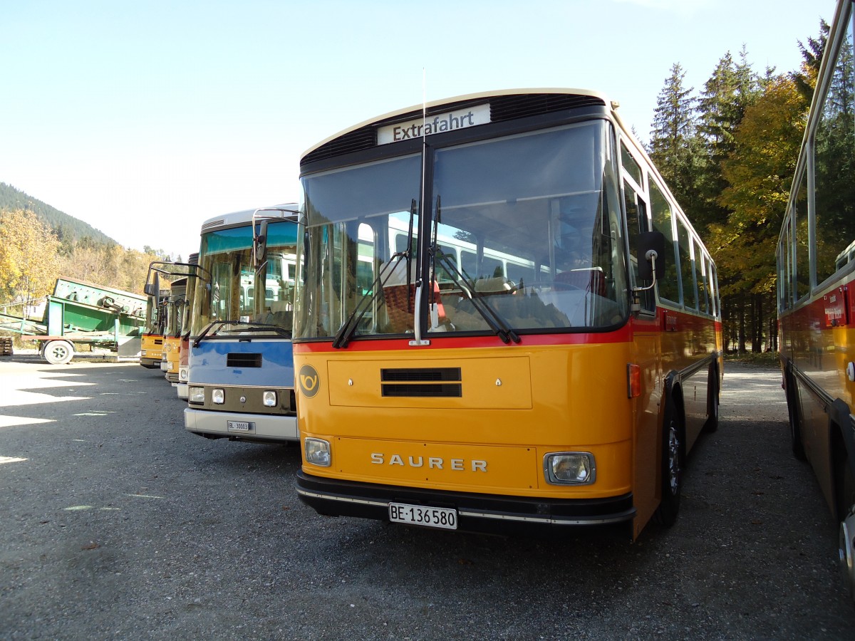 (142'047) - Schumacher, Liebefeld - BE 136'580 - Saurer/T�scher (ex Zimmermann, Niederwangen; ex P 24'289) am 21. Oktober 2012 in Schwarzsee, Schwyberg