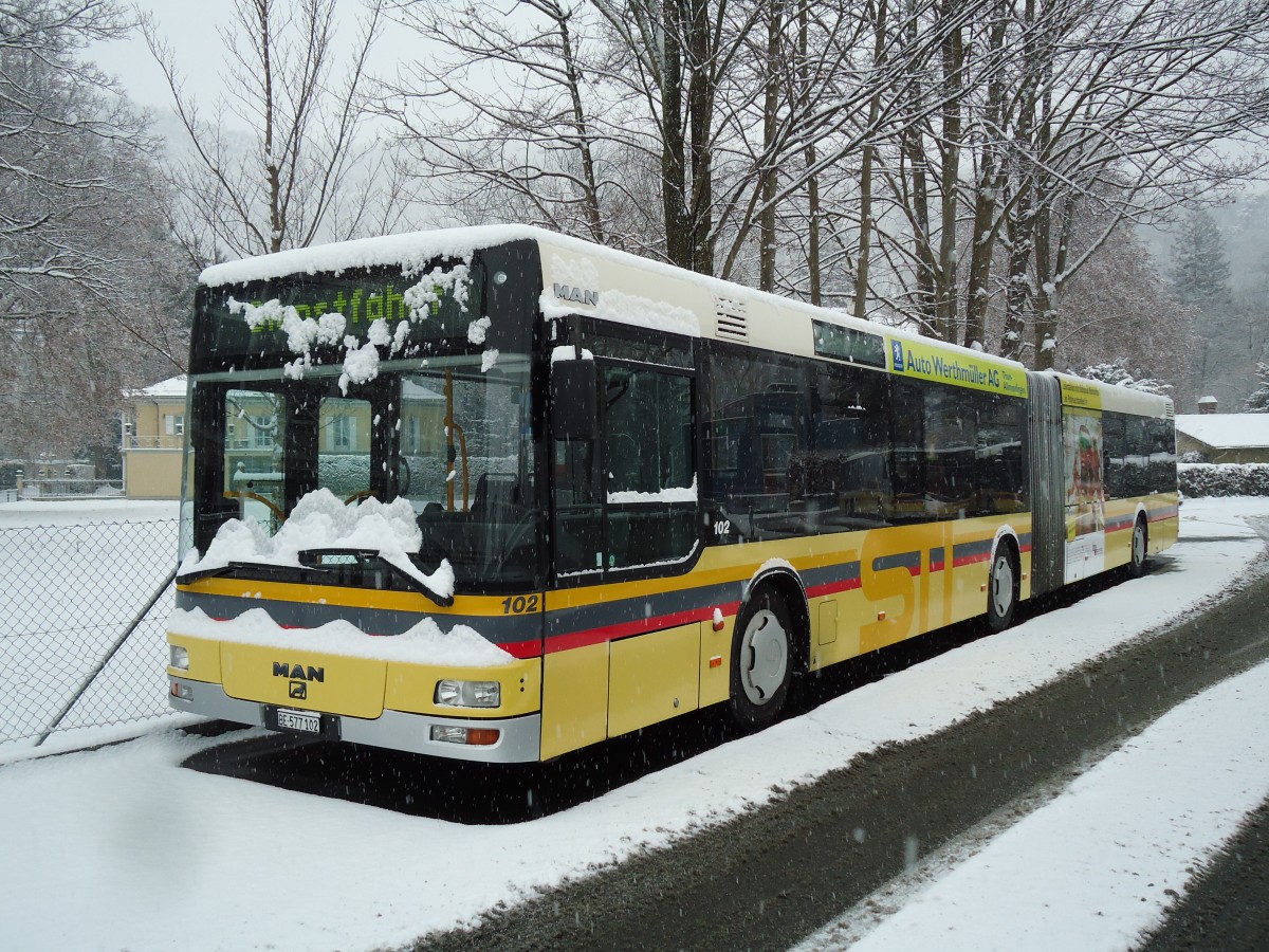 (142'293) - STI Thun - Nr. 102/BE 577'102 - MAN am 2. Dezember 2012 bei der Schiffl�ndte Thun