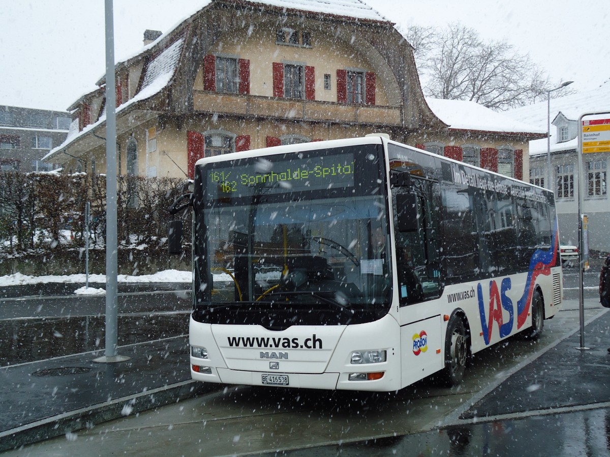 (142'437) - Lengacher, M�nsingen - Nr. 8/BE 416'538 - MAN am 10. Dezember 2012 beim Bahnhof M�nsingen