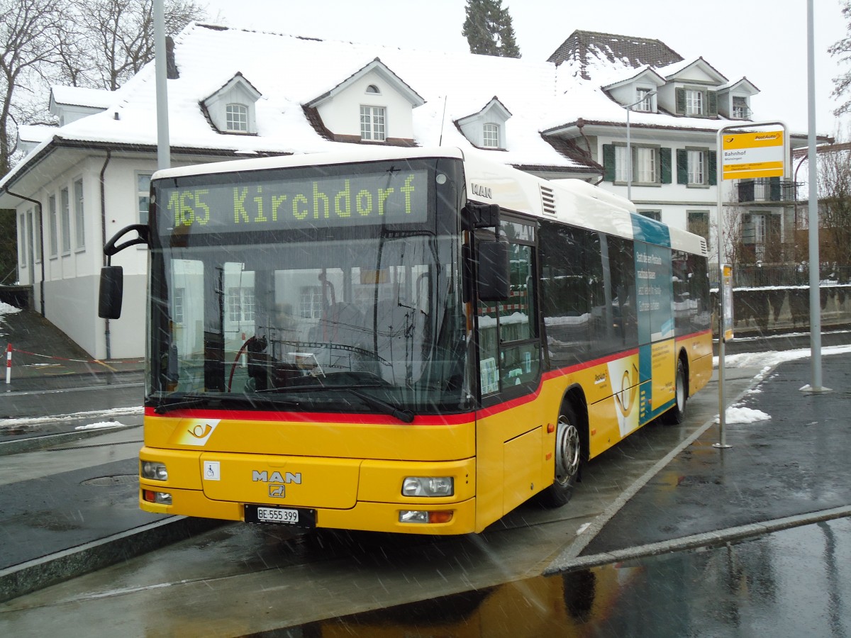 (142'441) - Lengacher, M�nsingen - Nr. 1/BE 555'399 - MAN am 10. Dezember 2012 beim Bahnhof M�nsingen