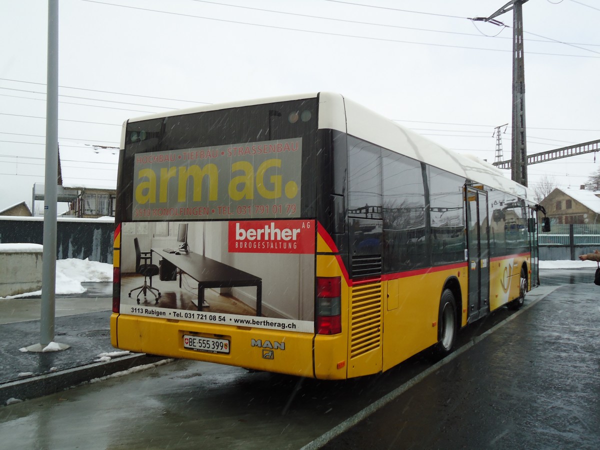 (142'442) - Lengacher, M�nsingen - Nr. 1/BE 555'399 - MAN am 10. Dezember 2012 beim Bahnhof M�nsingen