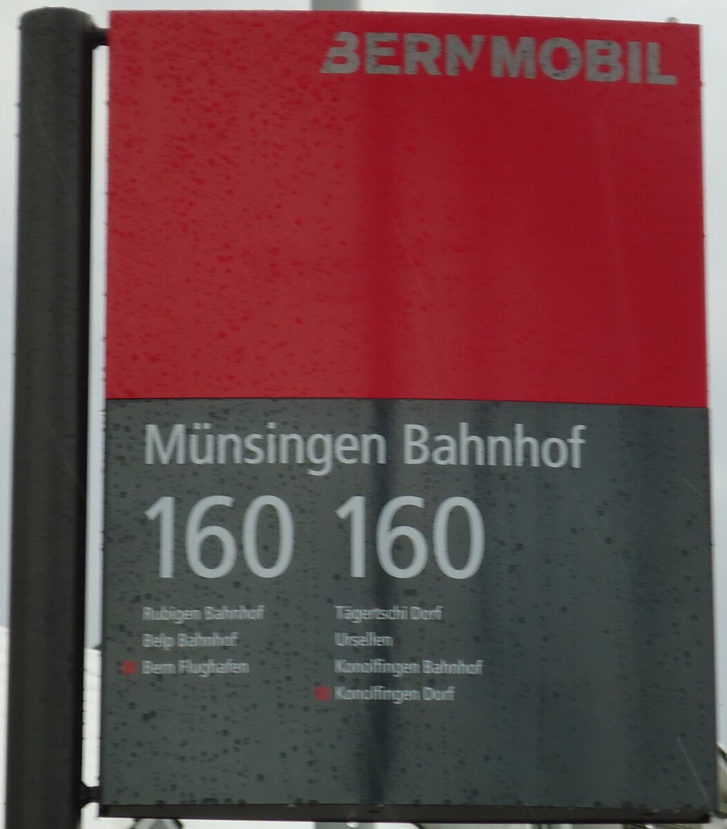 (142'447) - BERNMOBIL-Haltestellenschild - M�nsingen, Bahnhof - am 10. Dezember 2012