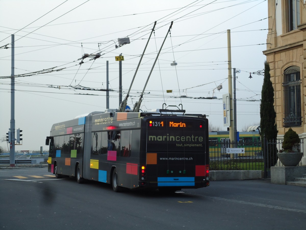 (142'735) - transN, La Chaux-de-Fonds - Nr. 131 - Hess/Hess Gelenktrolleybus (ex TN Neuch�tel Nr. 131) am 29. Dezember 2012 in Neuch�tel, Place Pury