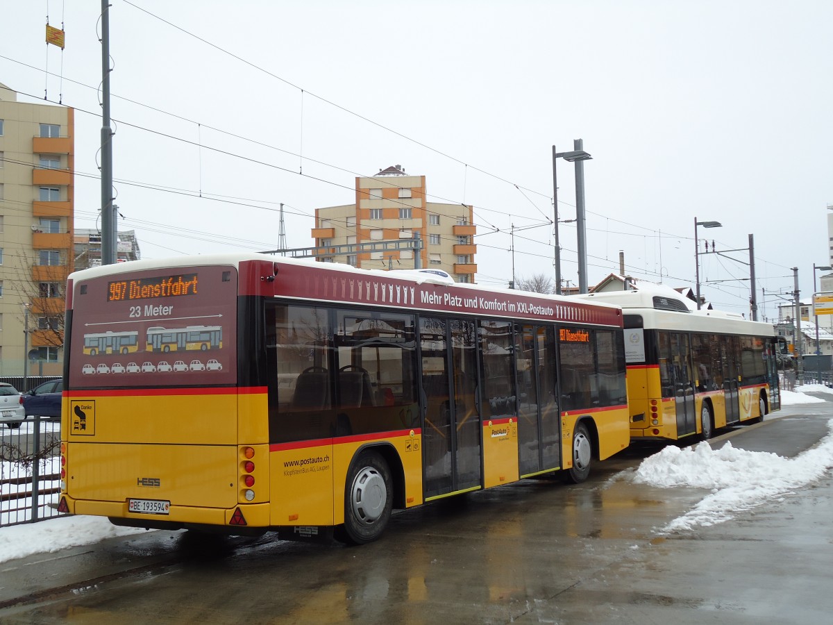 (143'100) - Klopfstein, Laupen - BE 193'594 - Lanz+Marti/Hess Personenanh�nger am 21. Januar 2013 beim Bahnhof D�dingen