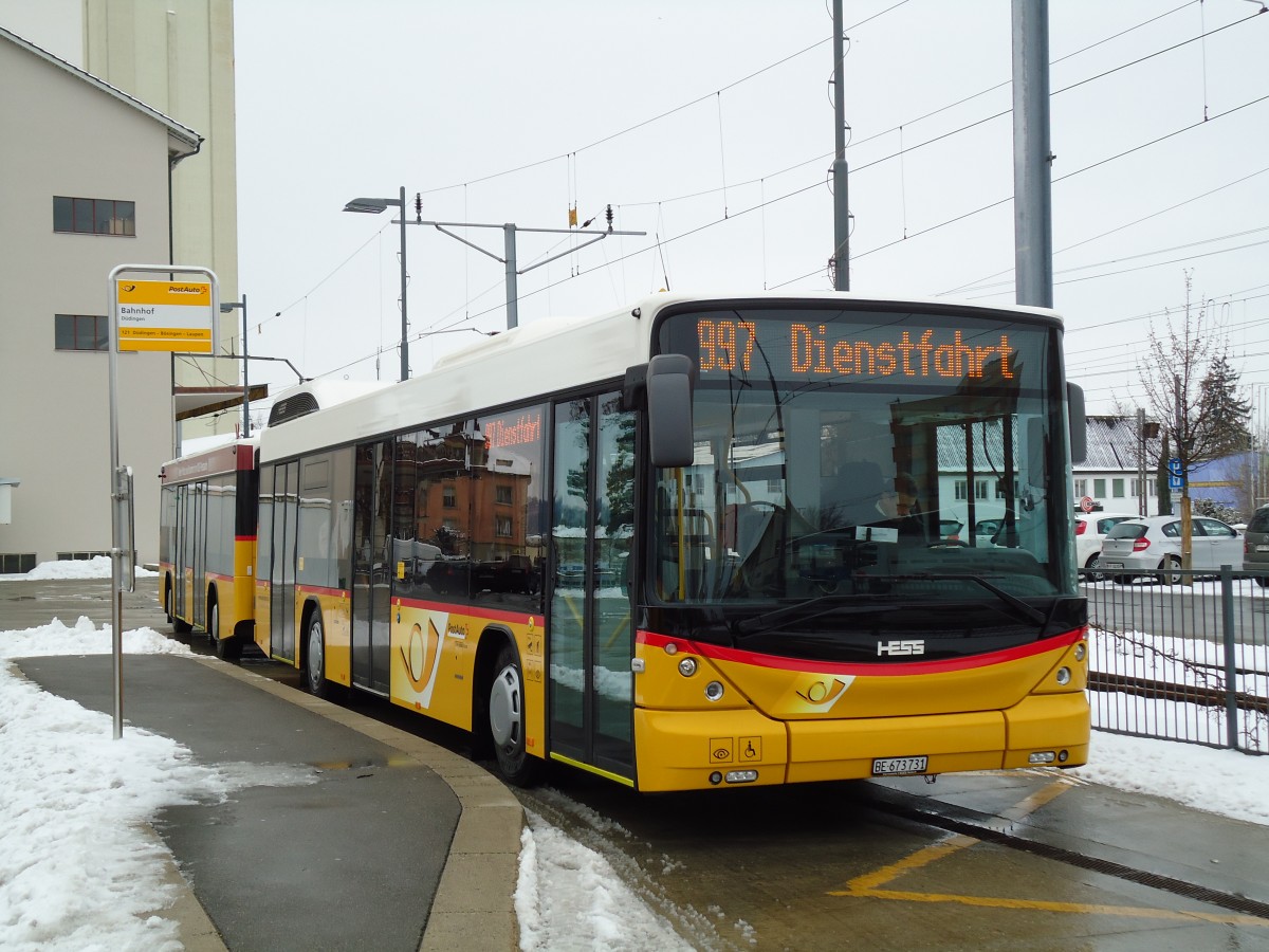 (143'101) - Klopfstein, Laupen - Nr. 10/BE 673'731 - Hess am 21. Januar 2013 beim Bahnhof D�dingen