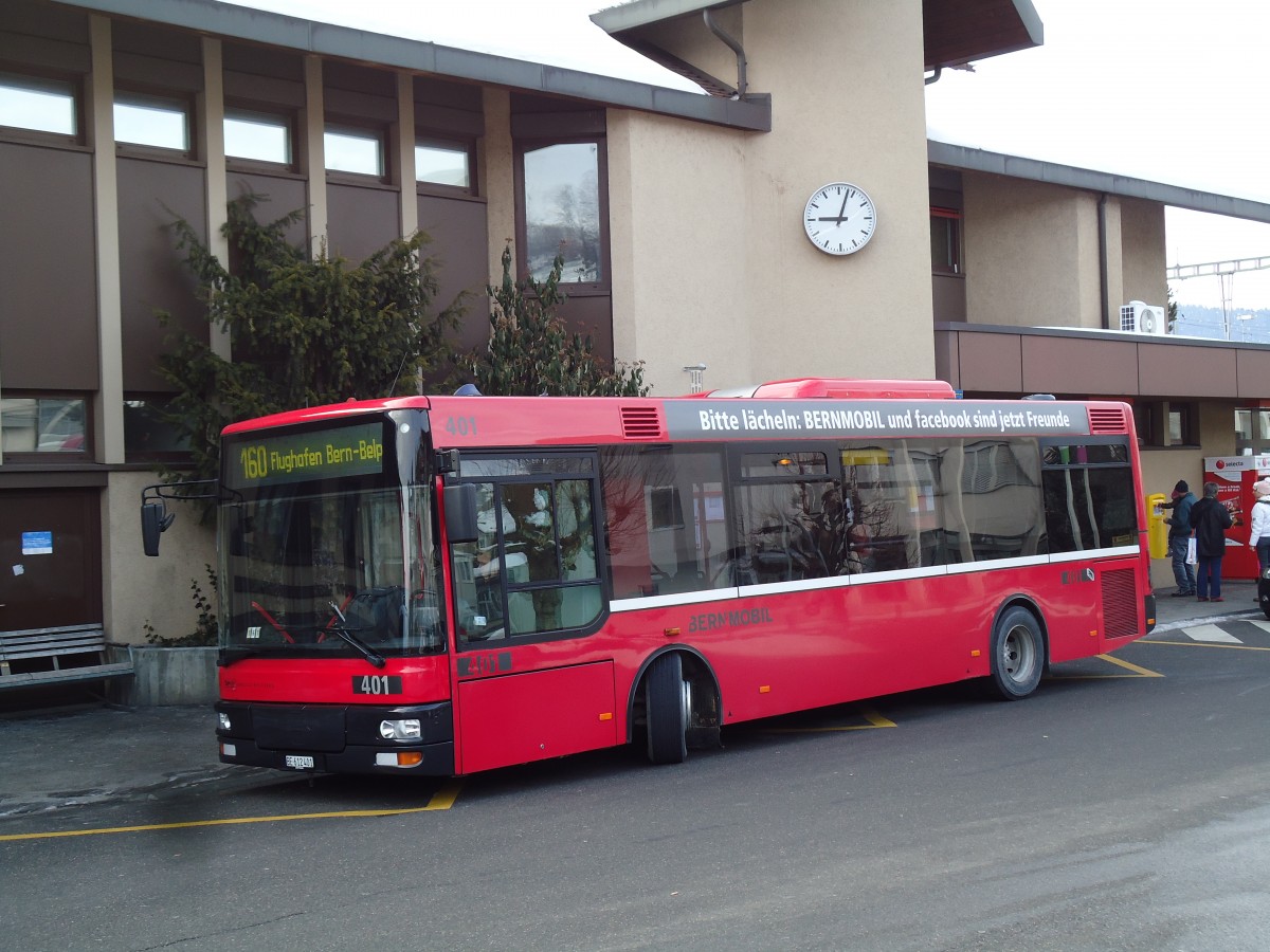 (143'308) - Bernmobil, Bern - Nr. 401/BE 612'401 - MAN/G�ppel am 20. Februar 2013 beim Bahnhof Konolfingen