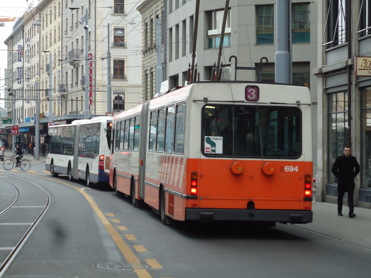 (143'369) - TPG Gen�ve - Nr. 694 - NAW/Hess Gelenktrolleybus am 22. Februar 2013 in Gen�ve, Coutance