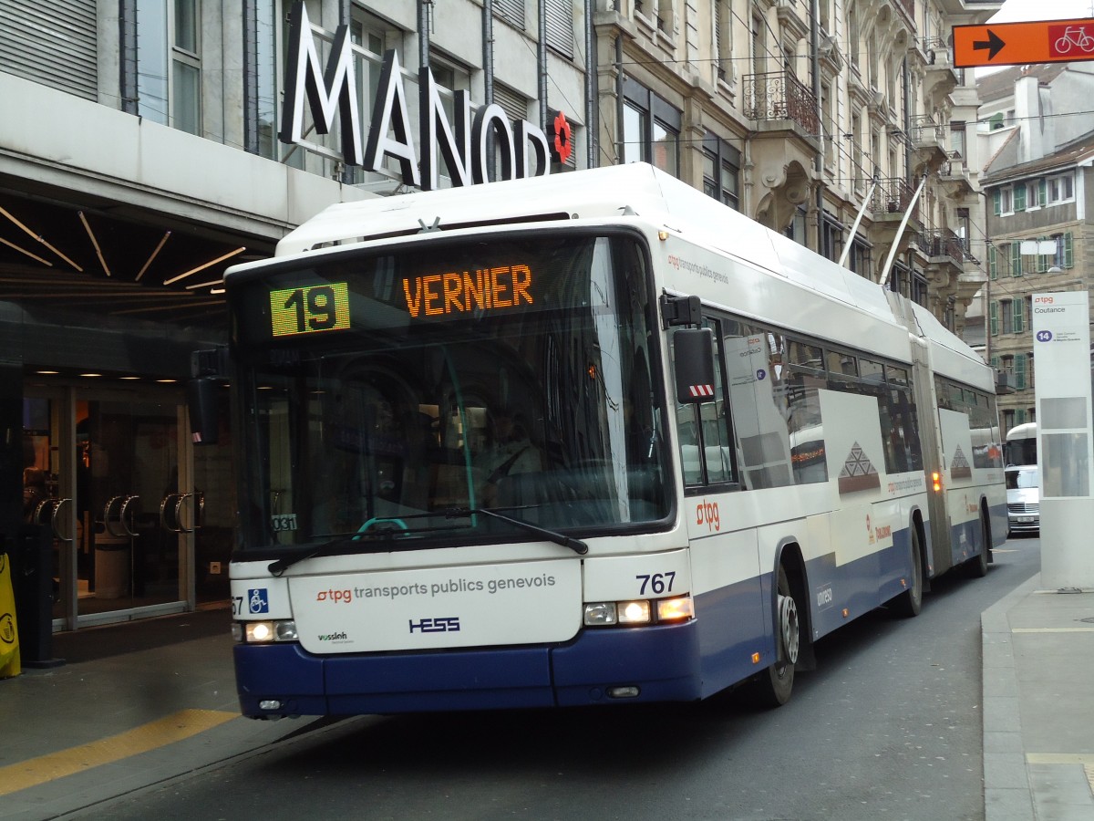 (143'378) - TPG Gen�ve - Nr. 767 - Hess/Hess Gelenktrolleybus am 22. Februar 2013 in Gen�ve, Coutance