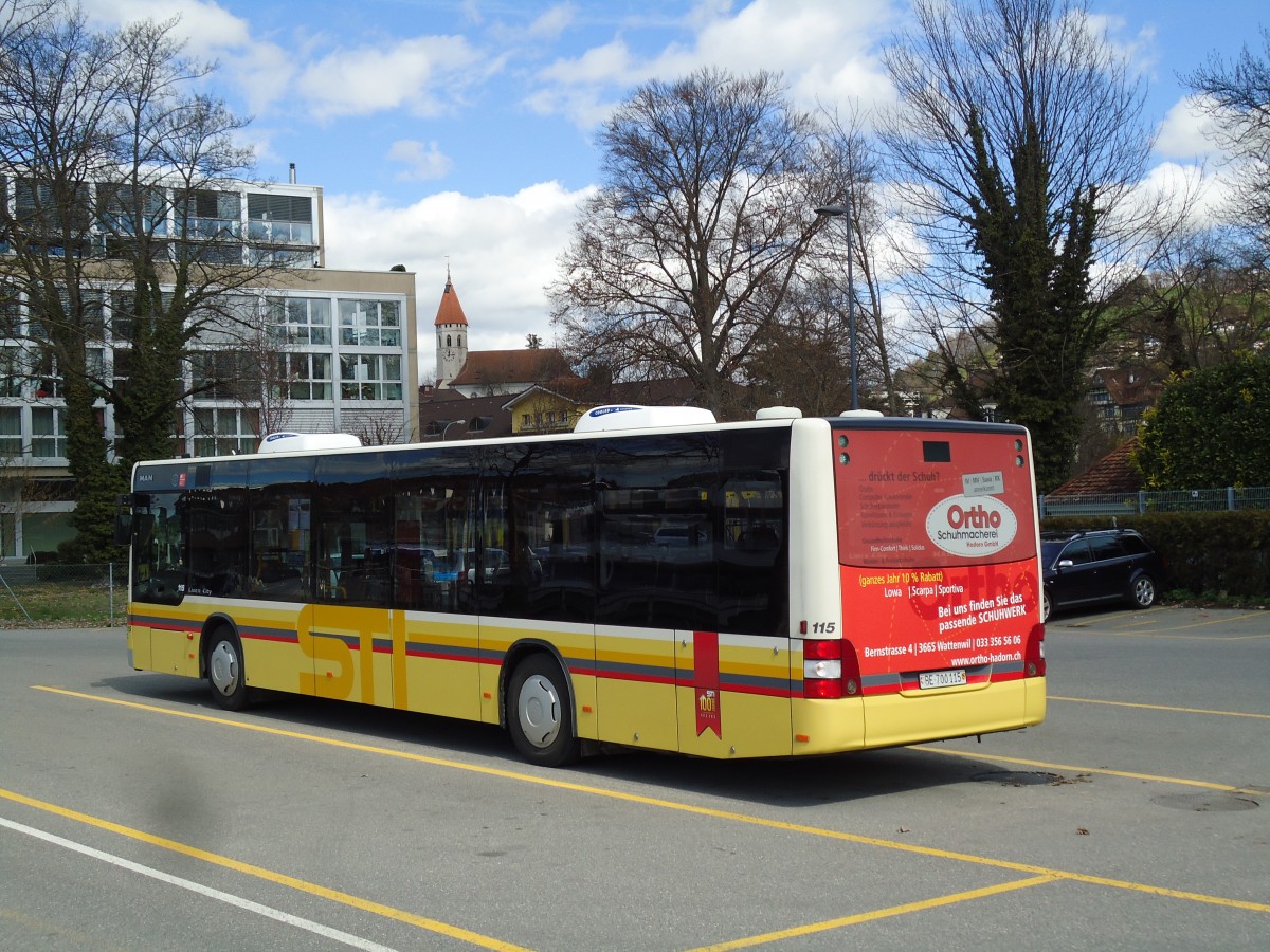 (143'619) - STI Thun - Nr. 115/BE 700'115 - MAN am 13. April 2013 bei der Schiffl�ndte Thun