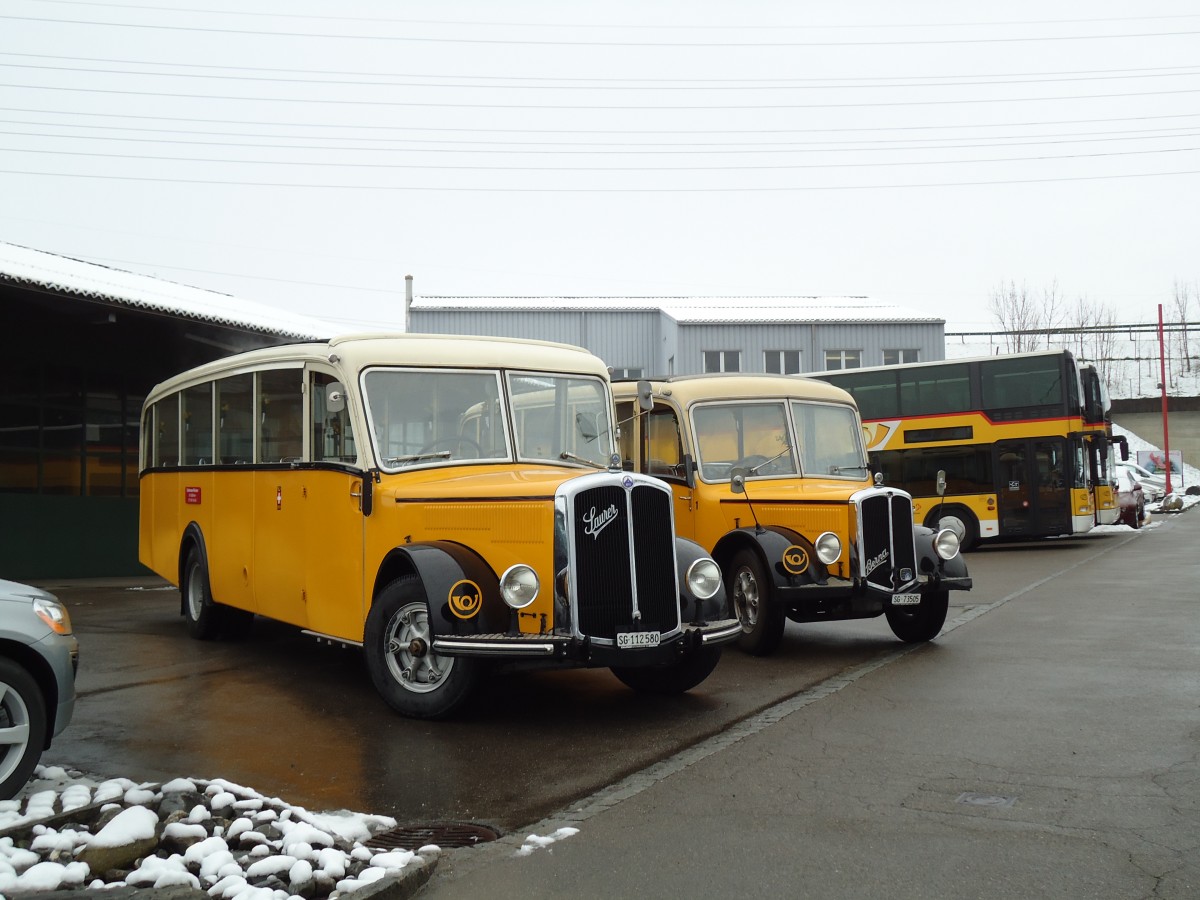(143'691) - Baumgartner, Horn - Nr. 4/SG 112'580 - Saurer/Saurer (ex Nr. 2; ex Montegazzi, Riva San Vitale; ex AMSA Chiasso Nr. 20; ex OAK Wangen a.A. Nr. 10; ex P 23'082; ex P 2134) am 20. April 2013 in Goldach, Garage Schwizer