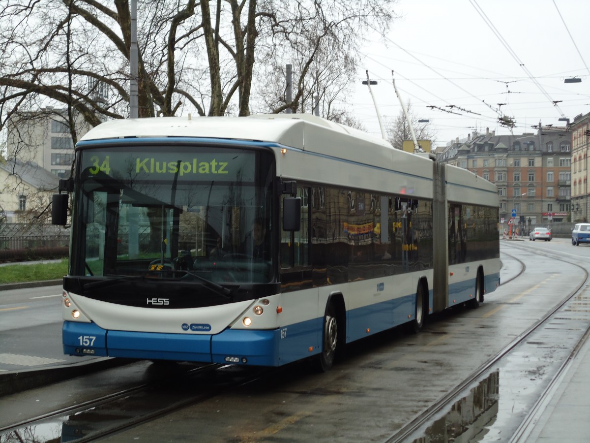 (143'722) - VBZ Z�rich - Nr. 157 - Hess/Hess Gelenktrolleybus am 21. April 2013 in Z�rich, Sihlpost