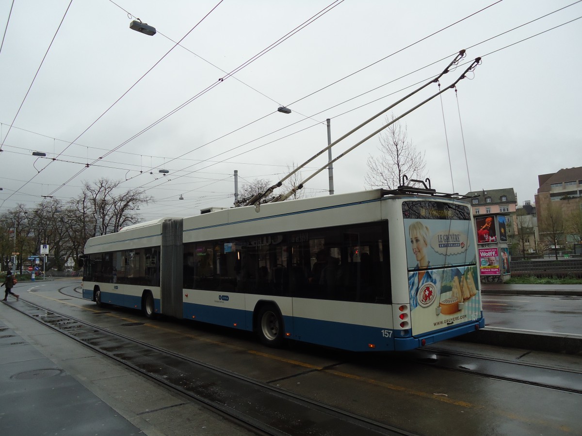 (143'723) - VBZ Z�rich - Nr. 157 - Hess/Hess Gelenktrolleybus am 21. April 2013 in Z�rich, Sihlpost