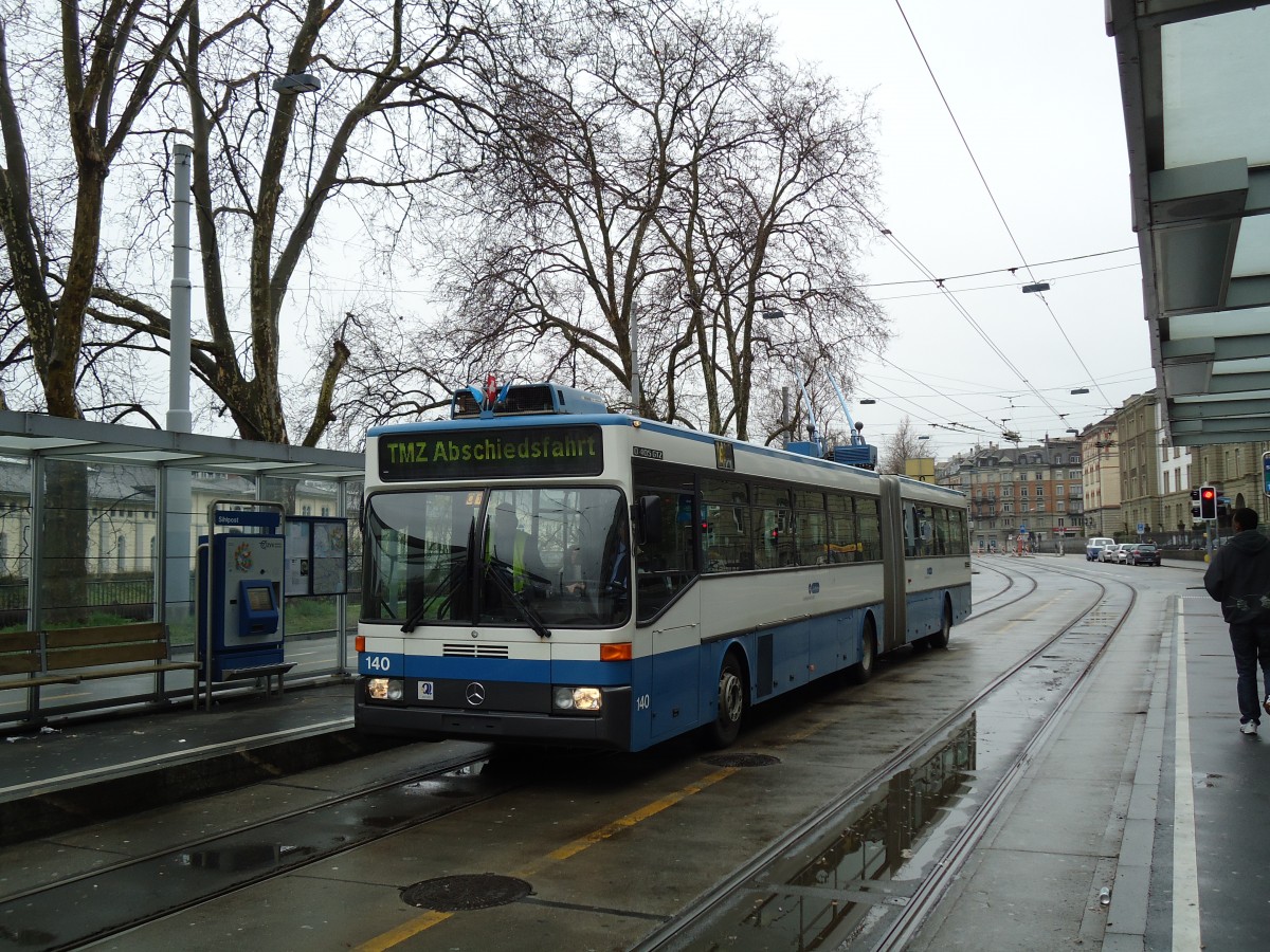 (143'726) - VBZ Z�rich - Nr. 140 - Mercedes Gelenktrolleybus am 21. April 2013 in Z�rich, Sihlpost