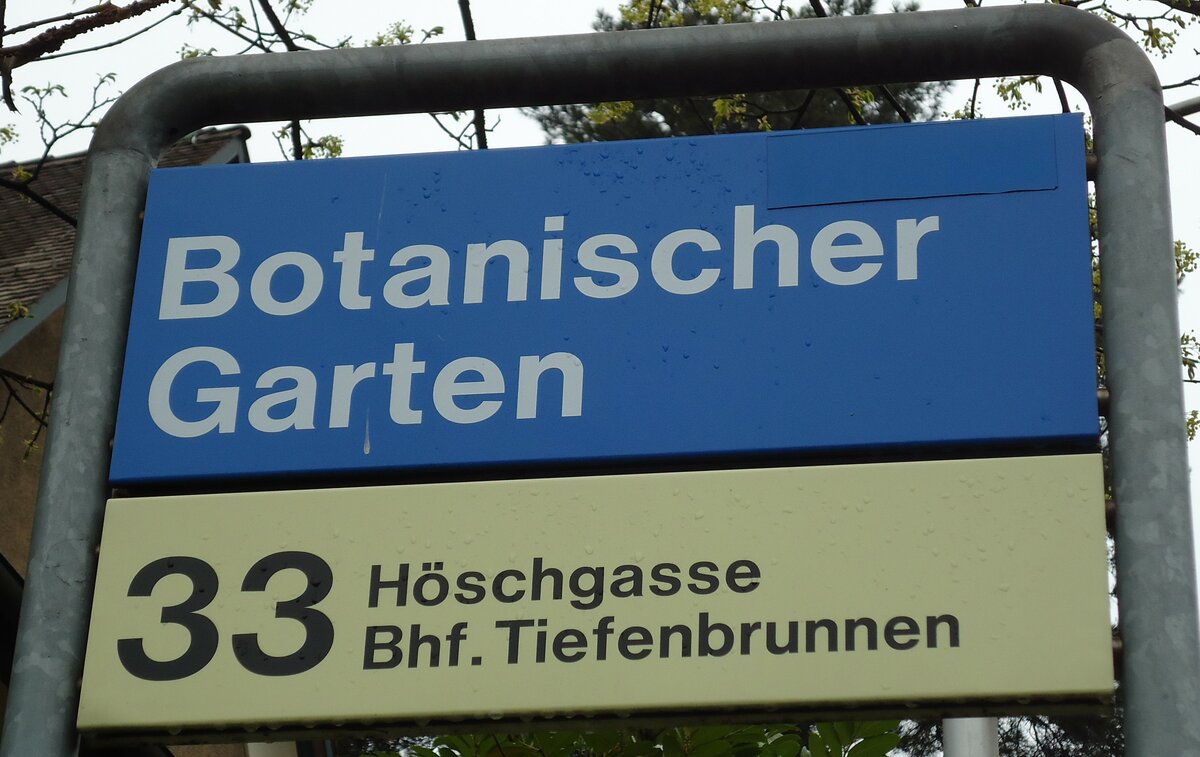 (143'729) - ZVV-Haltestellenschild - Z�rich, Botanischer Garten - am 21. April 2013