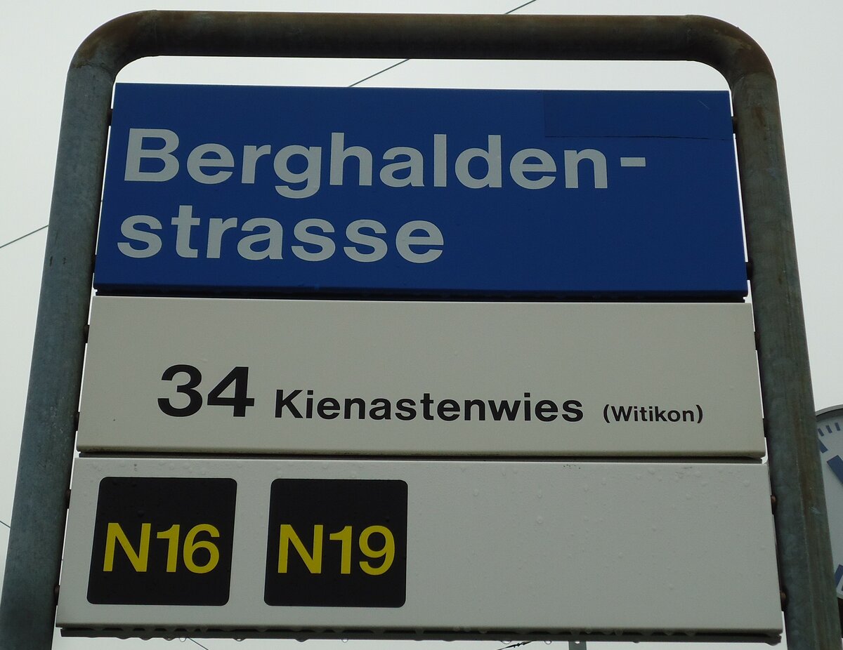 (143'747) - ZVV-Haltestellenschild - Z�rich, Berghaldenstrasse - am 21. April 2013