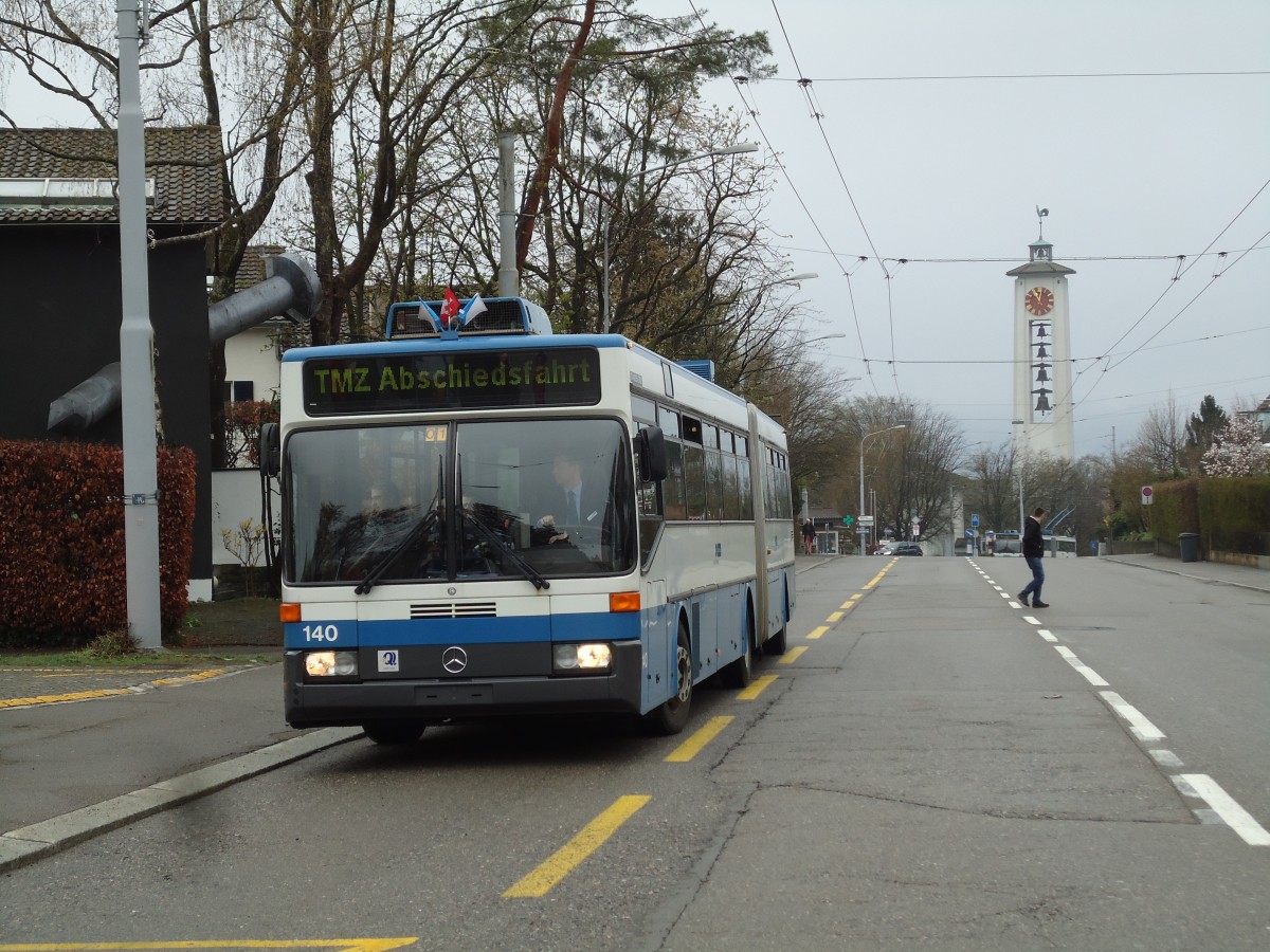 (143'748) - VBZ Z�rich - Nr. 140 - Mercedes Gelenktrolleybus am 21. April 2013 in Z�rich, Berghaldenstrasse